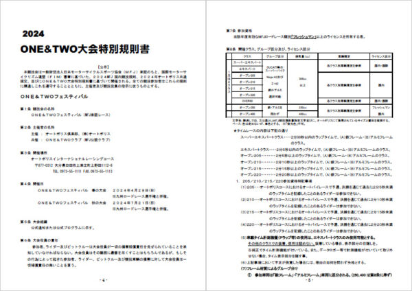 ＯＮＥ＆ＴＷＯフェスティバル２０２４ 大会特別規則書